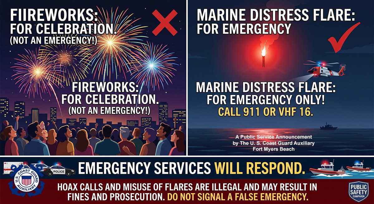 Boaters reminded that distress flares are not fireworks over the Fourth of July