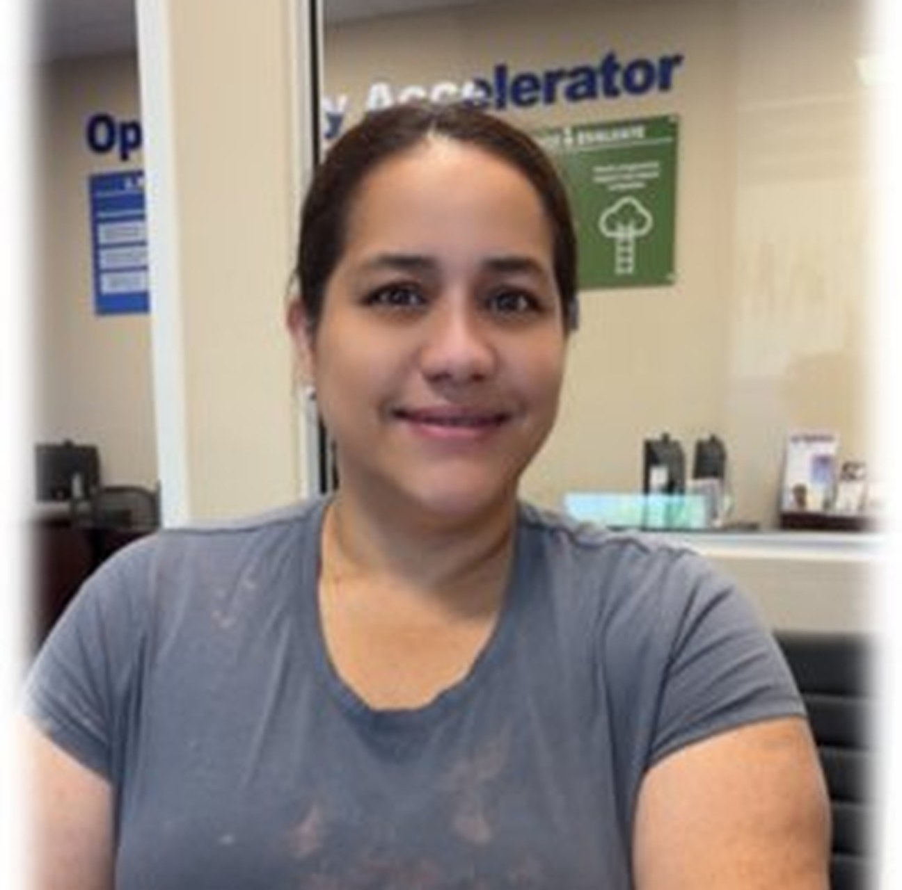 Miss Soria at her desk in Goodwill’s Opportunity Accelerator program