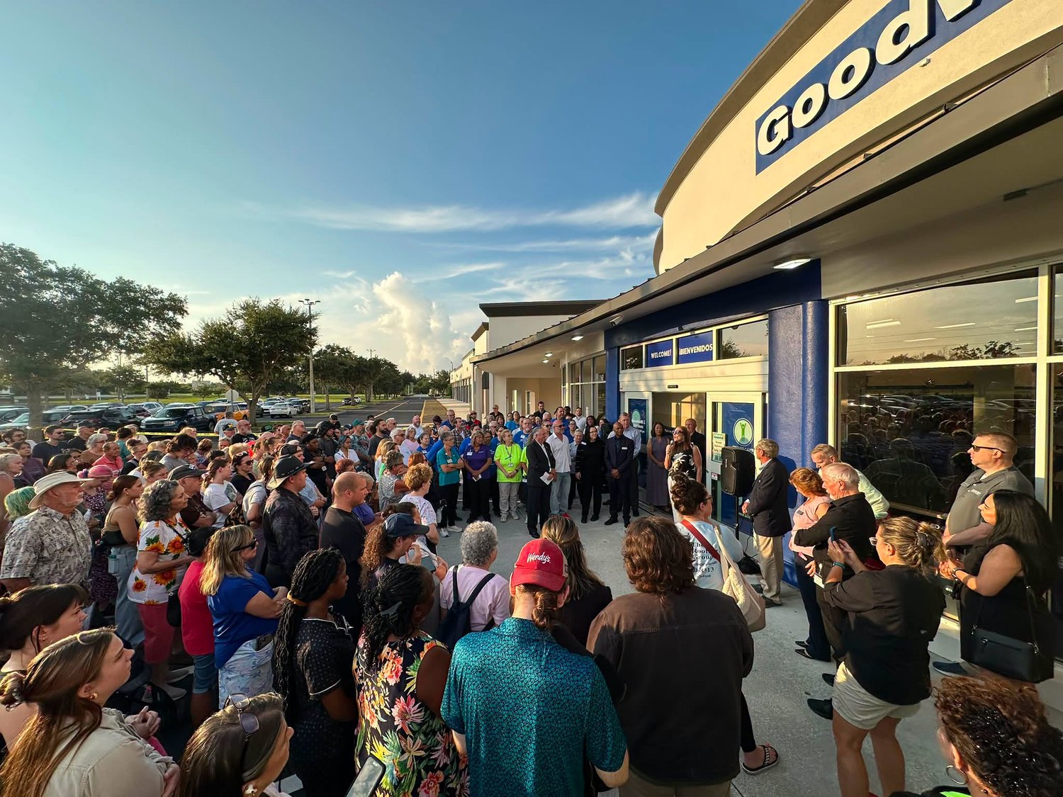 Crowd gathered outside Goodwill's new Punta Gorda thrift store for the grand opening
