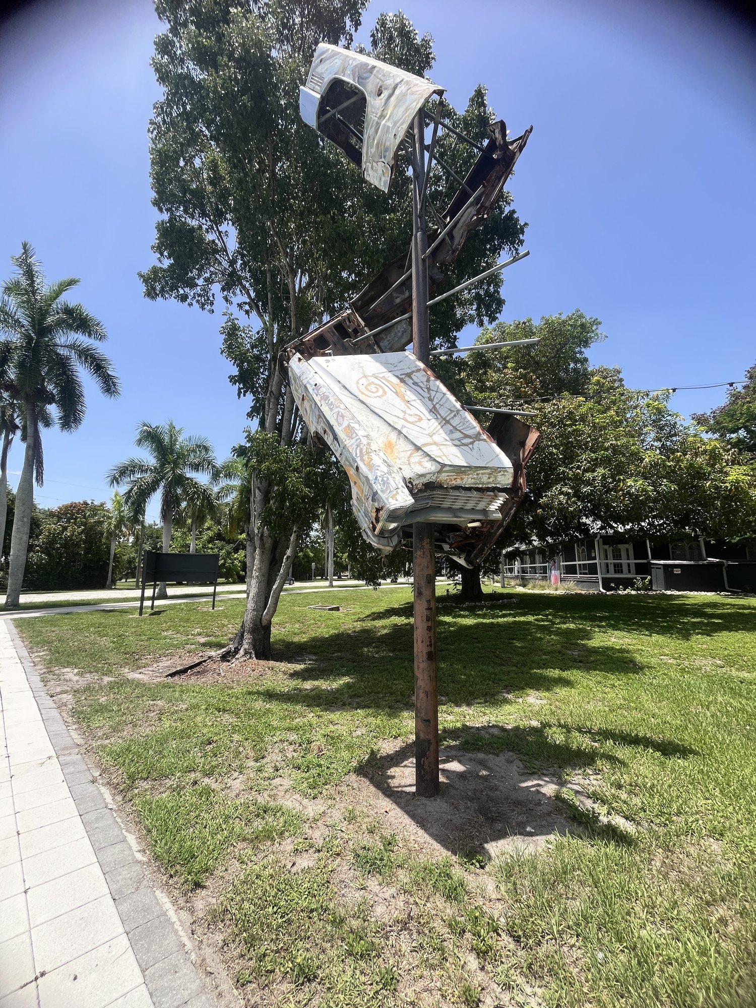 DiGiorgio's Car Helix sculpture damaged and twisted on its post